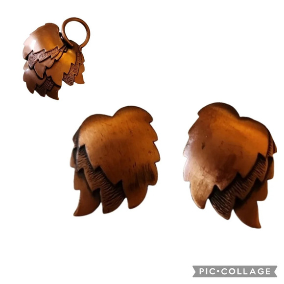 Vintage Copper leaf dangle/ brooch &‎ earrings - Picture 9 of 11
